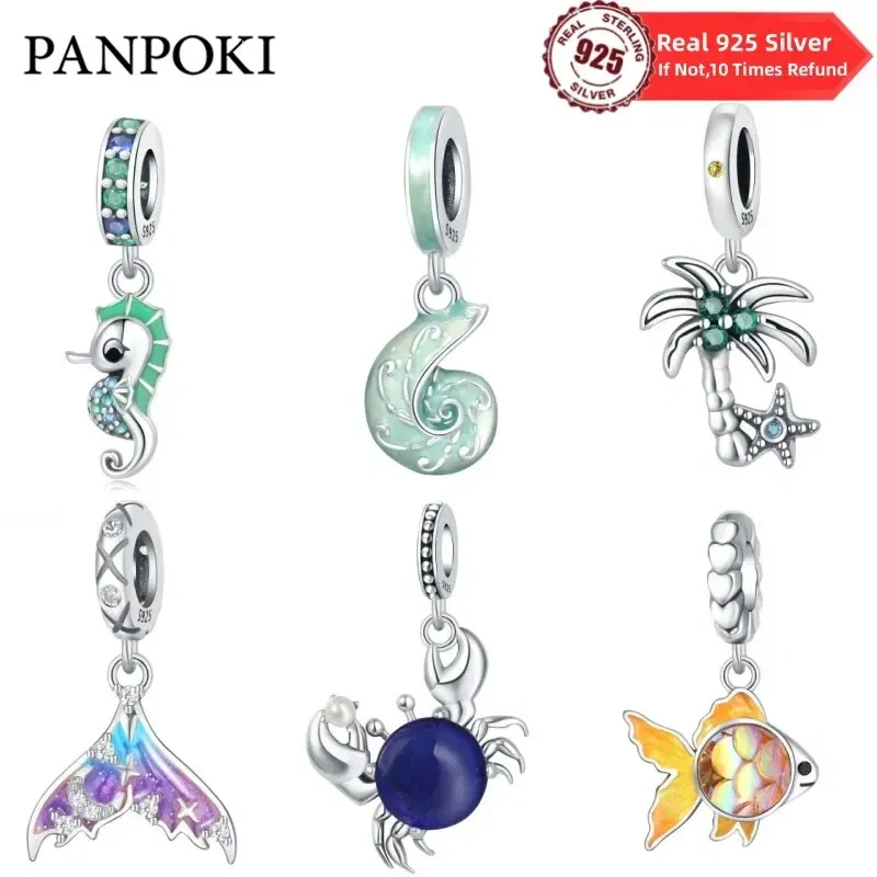 Color: Yellow - Fit Original Pandora Bracelet 925 Sterling Silver Seahorse Charms Beads Inlaid Zirconium Temperature Change Pendants Diy Jewelry