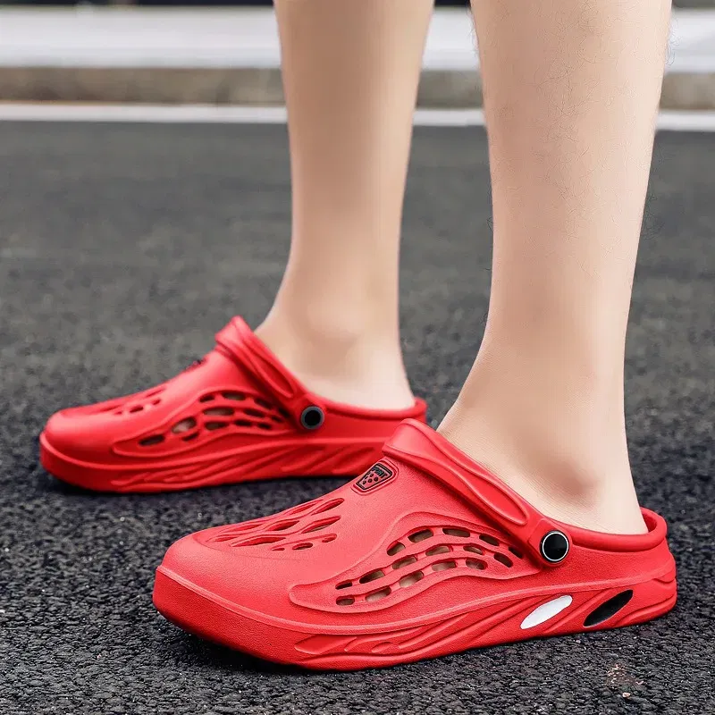 Color: Red, Shoe Size: 42 - Plus Size 47 48 49 Men Summer Clogs Sandals EVA Slippers Men and Women Garden Shoes Beach Sandals Couple's Outdoor House Slides