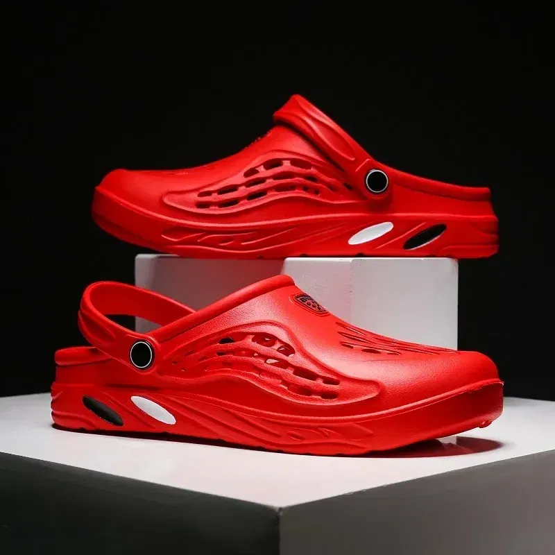Color: Red, Shoe Size: 42 - Plus Size 47 48 49 Men Summer Clogs Sandals EVA Slippers Men and Women Garden Shoes Beach Sandals Couple's Outdoor House Slides