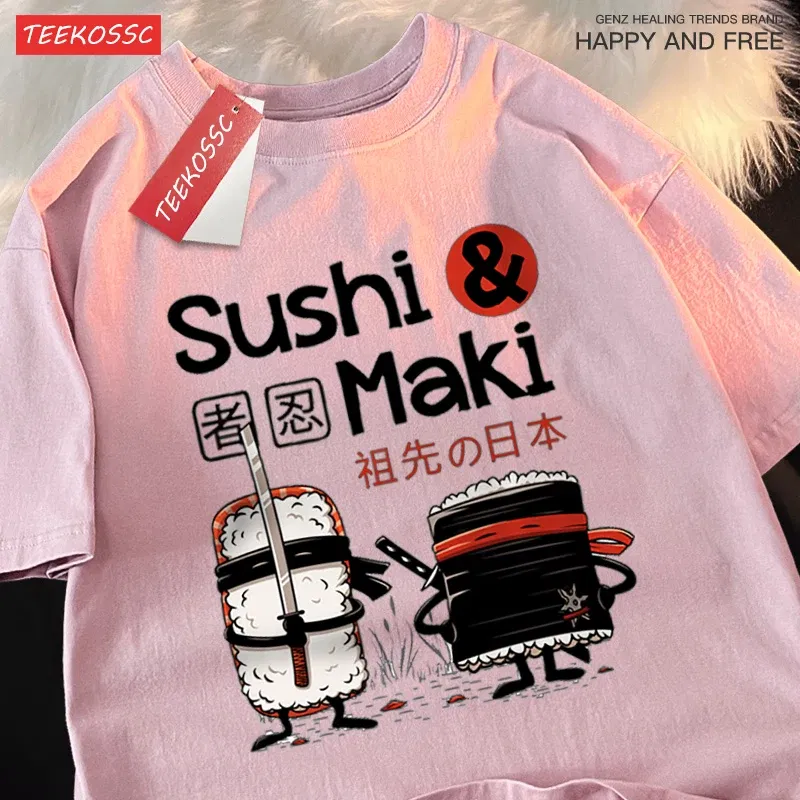 Color: Blue, Size: XL - Theduc Sushi And Sushi Printing Men Women Tshirt Cotton T-Shirts Loose T Shirt Crewneck Loose Tops Fashion Clothes Unisex