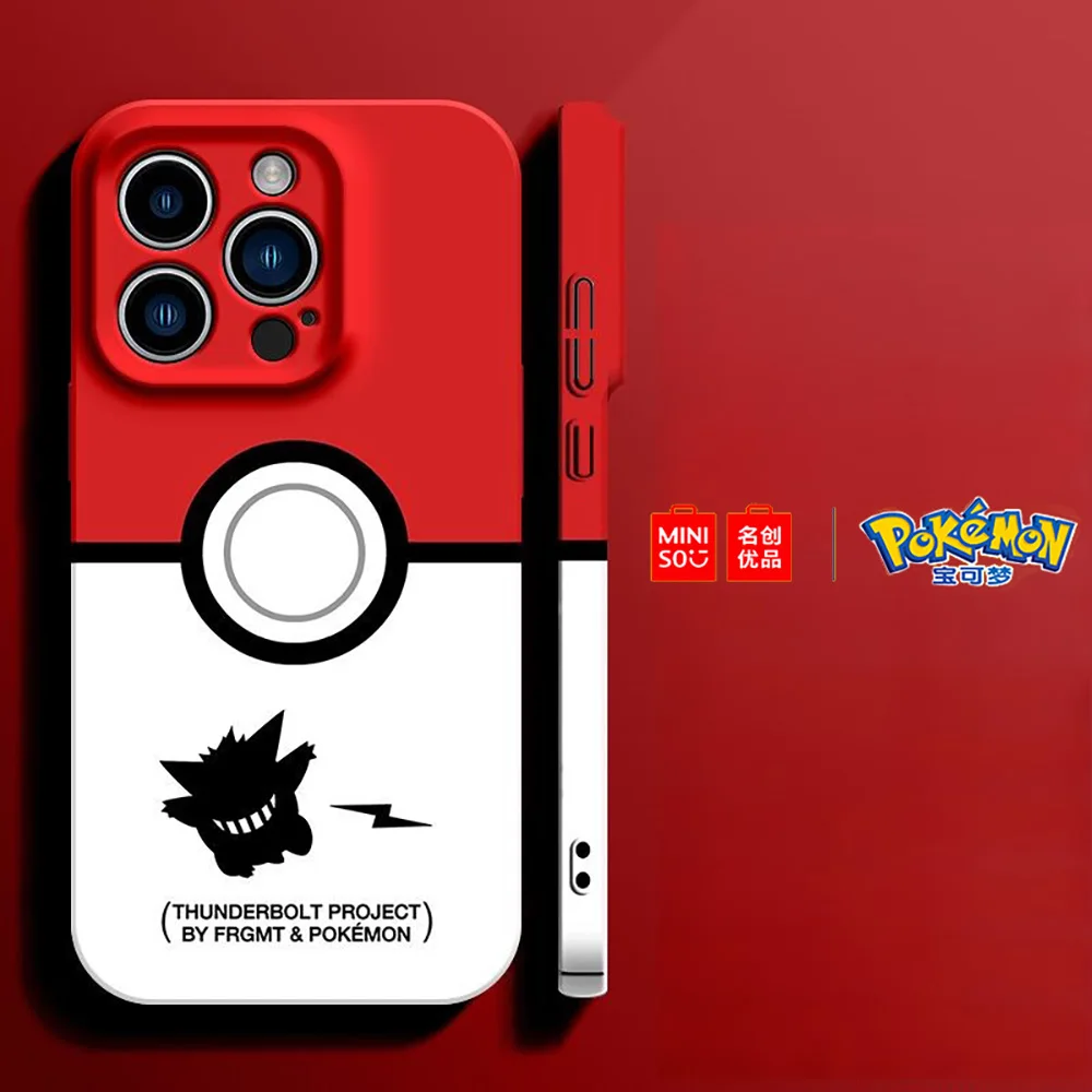 Color: GRAY, Material: Neoprene - Miniso Pokemon Collaboration Pikachu Gengar Phone Case For iPhone 15 14 13 11 12 16 Pro Max Plus X XR Girl Silicone Phone Case