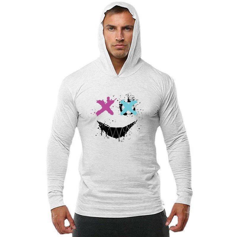 Color: Black, Size: M - Trendy Personality Funny XX Smile Face Hoodie Mens Slim Fit Running Long Sleeve Cotton Shirt Gym Training Fitness Hooded T-Shirt