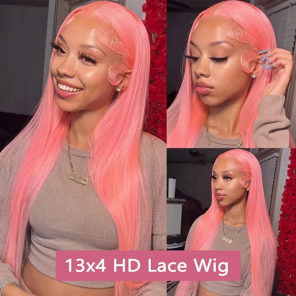 Stretched Length: 8inches, Hair Color: #2, Density: 200%, Ships From: CHINA - Bone Straight 13x6 HD Light Pink Lace Front Wigs 100% Human Hair For Women Brazilian 613 Color 13x4 Lace Frontal Wig Pre Plucked