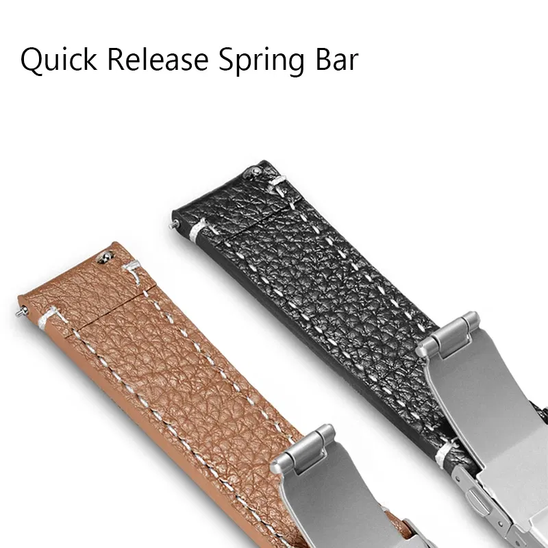 Band Color: BROWN, Band Width: 13mm - Soft Genuine Leather Smart Watch Band 18 20 22 24mm Women Men Cowhide Strap Brown Black Quick Release Watchband Bracelet