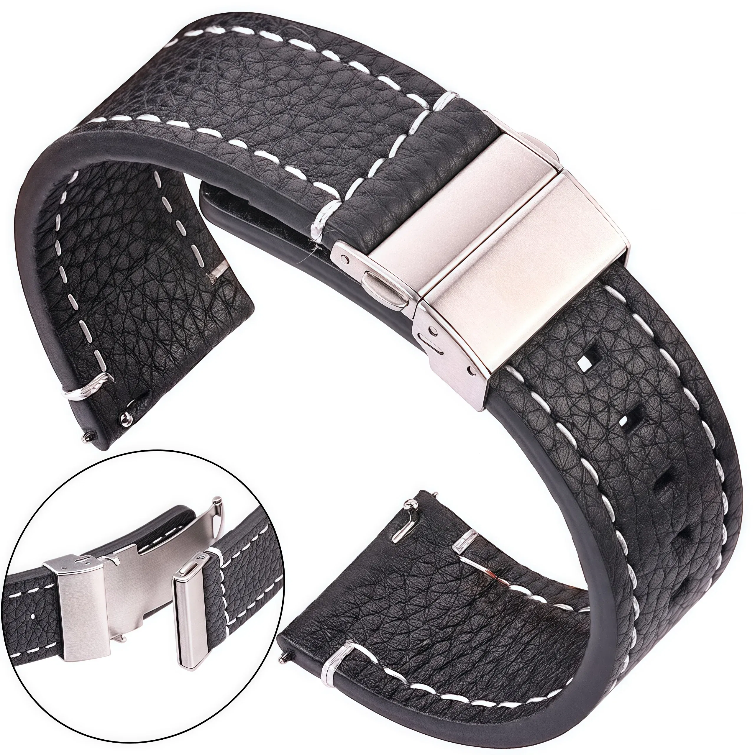 Band Color: BROWN, Band Width: 13mm - Soft Genuine Leather Smart Watch Band 18 20 22 24mm Women Men Cowhide Strap Brown Black Quick Release Watchband Bracelet