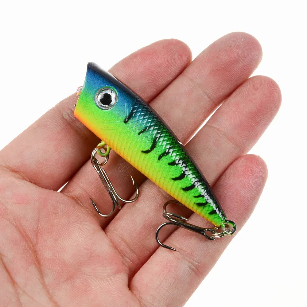 Color: Clear - 1pc Popper Fishing Lure 6cm/6.5g Hard Bait Artificial Topwater Bass Trout Pike Wobbler Fishing Tackle with 2 Treble Hooks