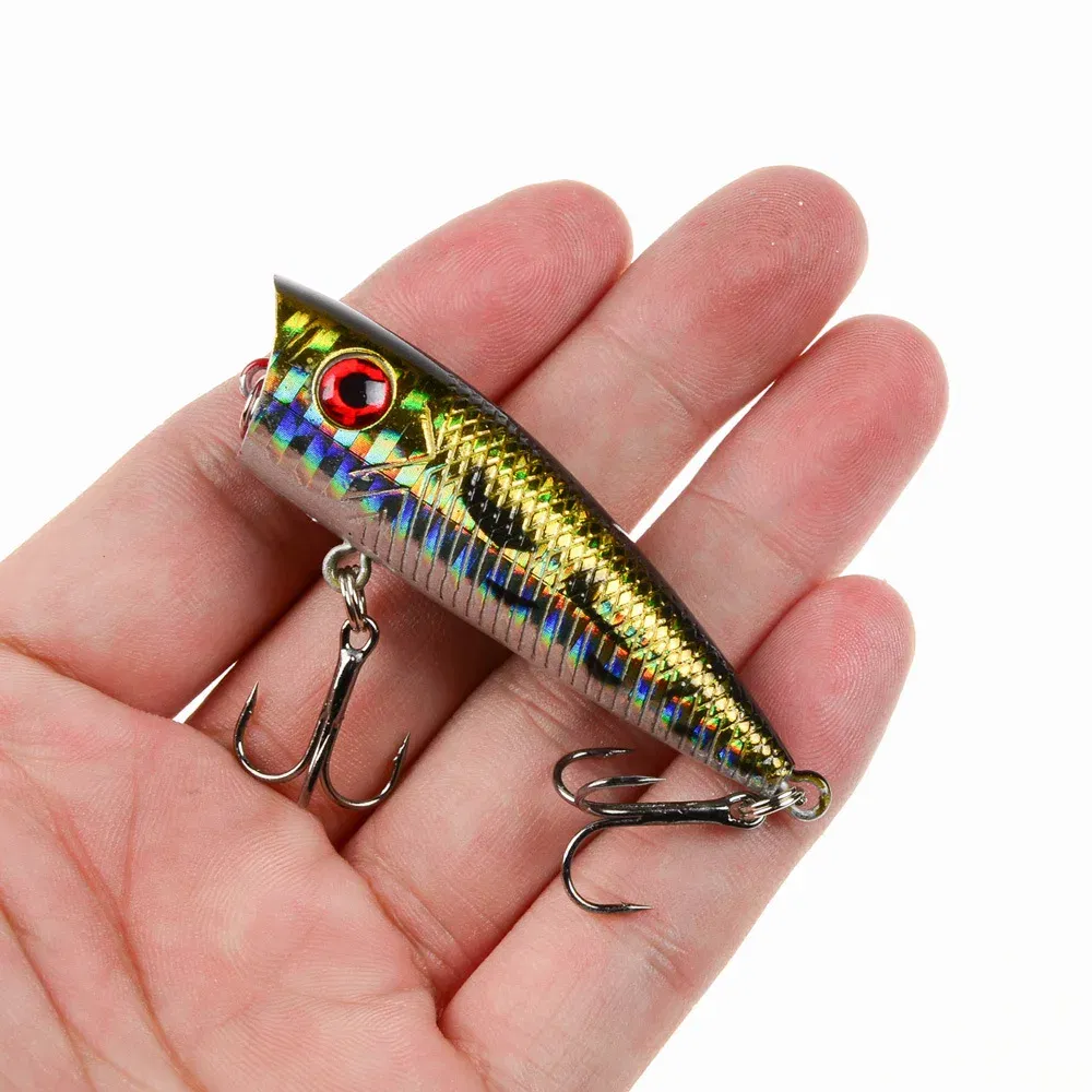 Color: Clear - 1pc Popper Fishing Lure 6cm/6.5g Hard Bait Artificial Topwater Bass Trout Pike Wobbler Fishing Tackle with 2 Treble Hooks