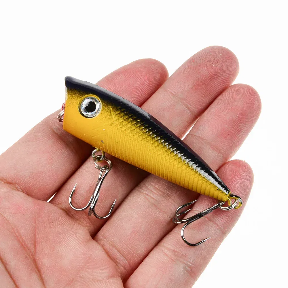 Color: Clear - 1pc Popper Fishing Lure 6cm/6.5g Hard Bait Artificial Topwater Bass Trout Pike Wobbler Fishing Tackle with 2 Treble Hooks