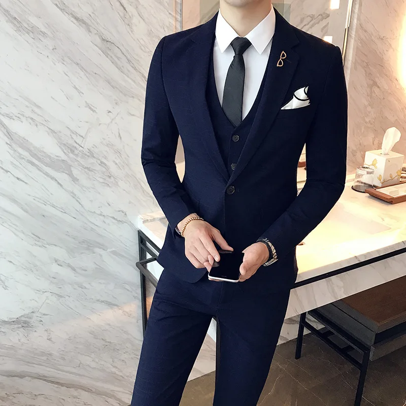 Color: Pink, Size: XL - Gray Men Classic Striped/Checked Suits, Business Office 3 Piece, Asian Size Slim Fit Men Dress Jacket & Pants with Vest, S-4XL