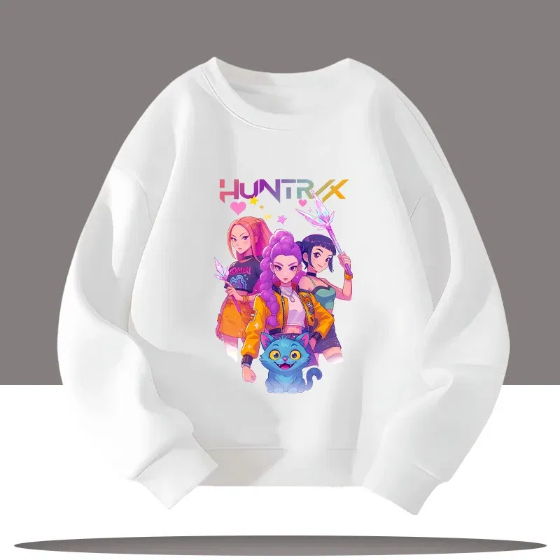 Color: army green, Kid Size: 10 - K-pop Demon Hunters Cartoon Print 3-12 Year Old New Style Kids Round-neck Sport Shirt Cute Girl Casual Top Children's Clothing