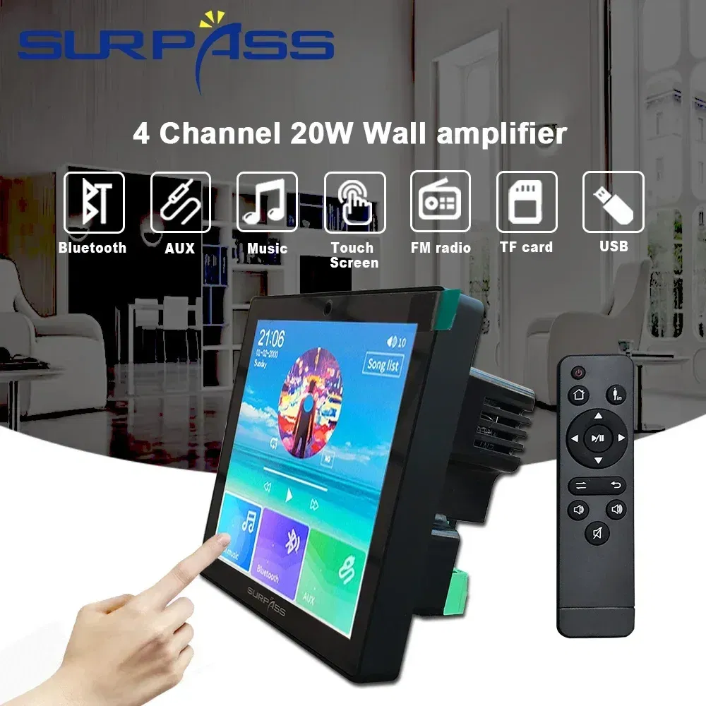 Ships From: United States, Color: Army Green - Smart Home Audio 4 Channel Wireless Bluetooth-compatible Wall Amplifier Mini Multifunction Stereo Board Hifi with Fm Radio