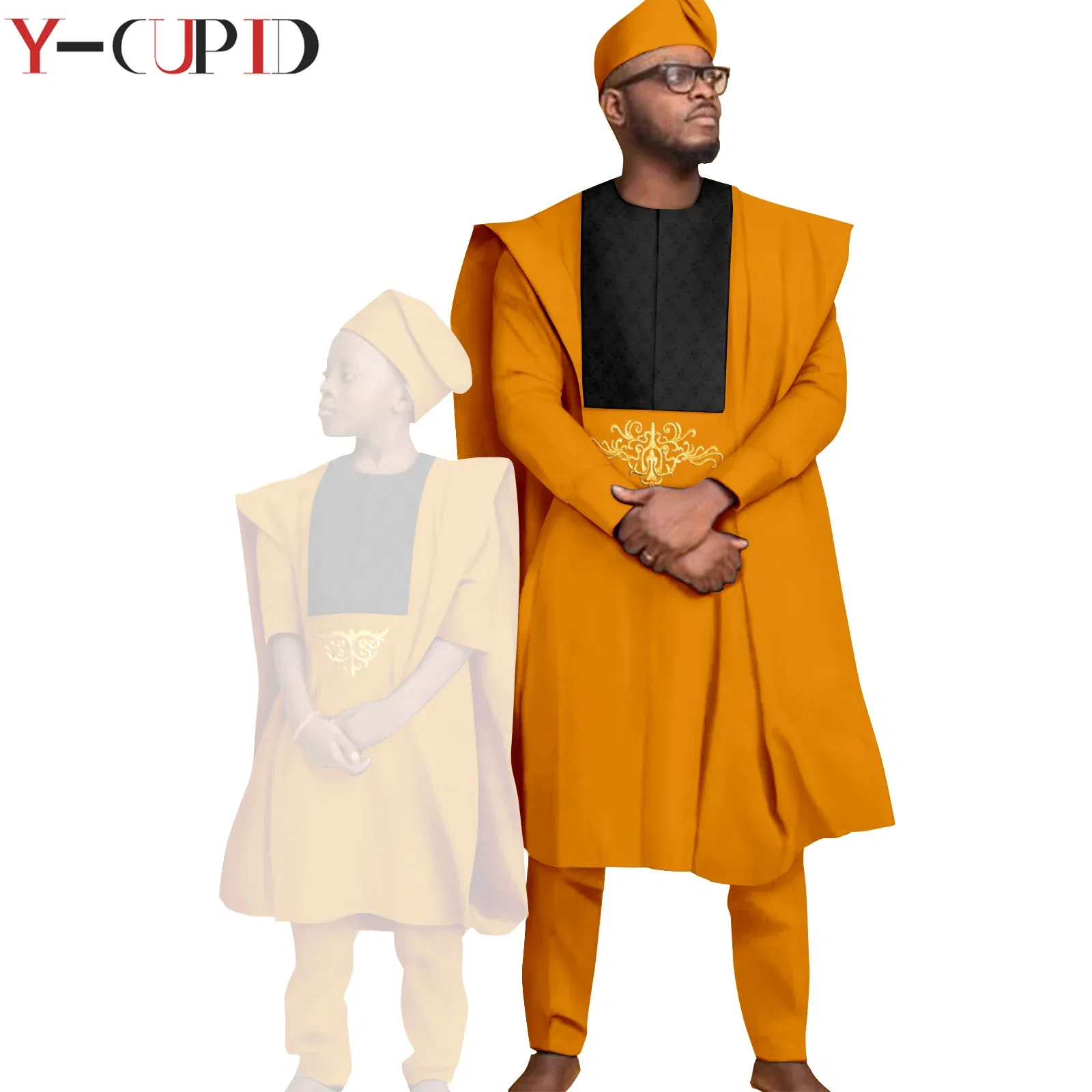 Color: Pink, Size: Mother 6XL - African Clothes for Men Top Pants Robes Hat Sets Match Kid Boy Sets Dashiki Father and Son Bazin Riche Family Outfits Y20F001