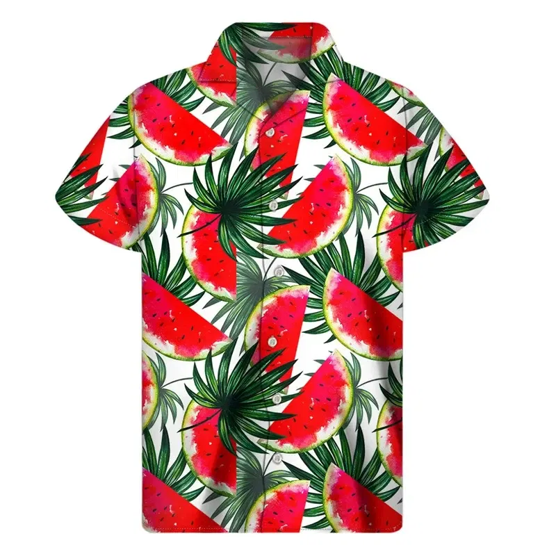 Color: Lavender, Size: L - Tropical Watermelon Graphic Hawaiian Shirt Summer Street Short Sleeves 3d Printed Fruits Button Shirts Men Clothes Lapel Blouse