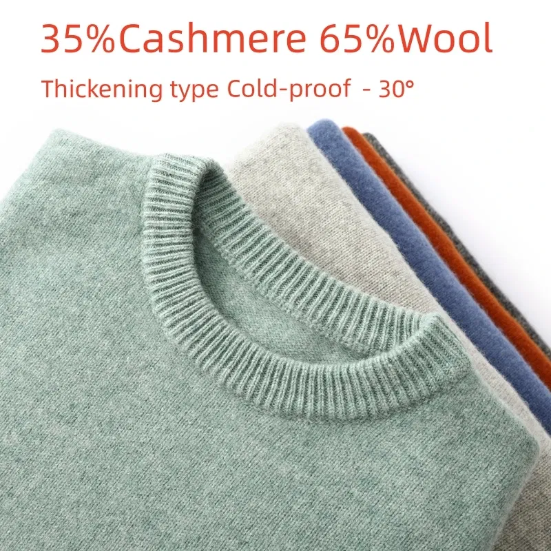Color: Red, Size: XXL, Ships From: CHINA - Men's 100% Pure Wool Cashmere Sweater O-Neck Pullover Knit Sweater Autumn and Winter New Long Sleeve High-End Jumpers Thick Tops