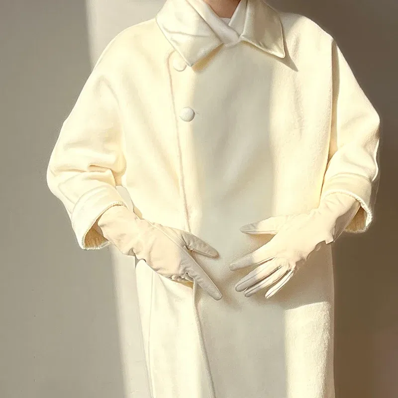 Color: green, Gloves Size: XXL - 50cm New Genuine Leather White Women's High Grade Party Mittens Sheepskin Lady Winter Velvet long Gloves Creamy Ivory Snow White