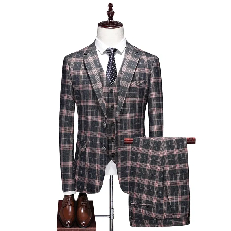 Color: Dark Grey, Size: S - High-End Three-Piece Men's Wedding Suit with Vest And Trousers Fashion Business Casual Groom's Dress All-In-One