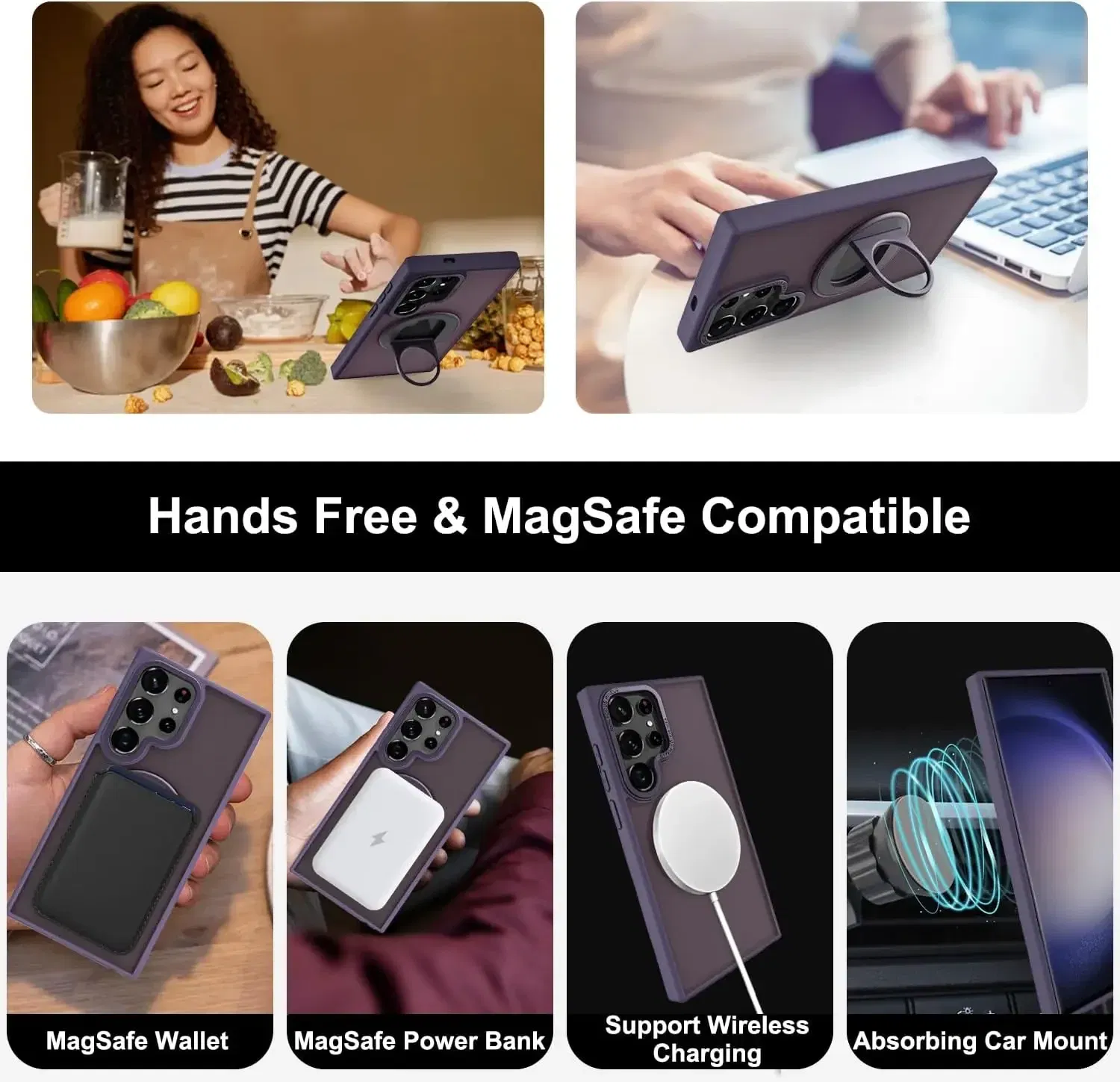 Material: PE, Color: Blue - Luxury Magsafe Wireless Charging Case for Samsung S24 S23 S22 Ultra Plus Case Skin Feel Magnetic Shockproof S23 FE Cover