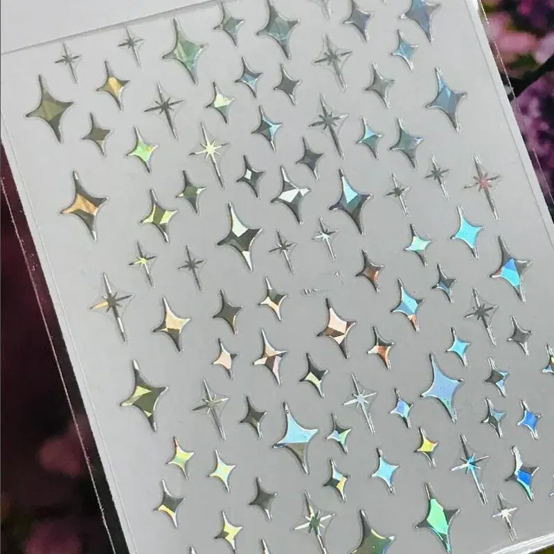 Color: Rust Red - 3D Laser Silver/Rose Gold Hollow Cross Star Nail Art Stickers Design Self-Adhesive Hollow Cross Star Nail/Body Art Decor Sticker