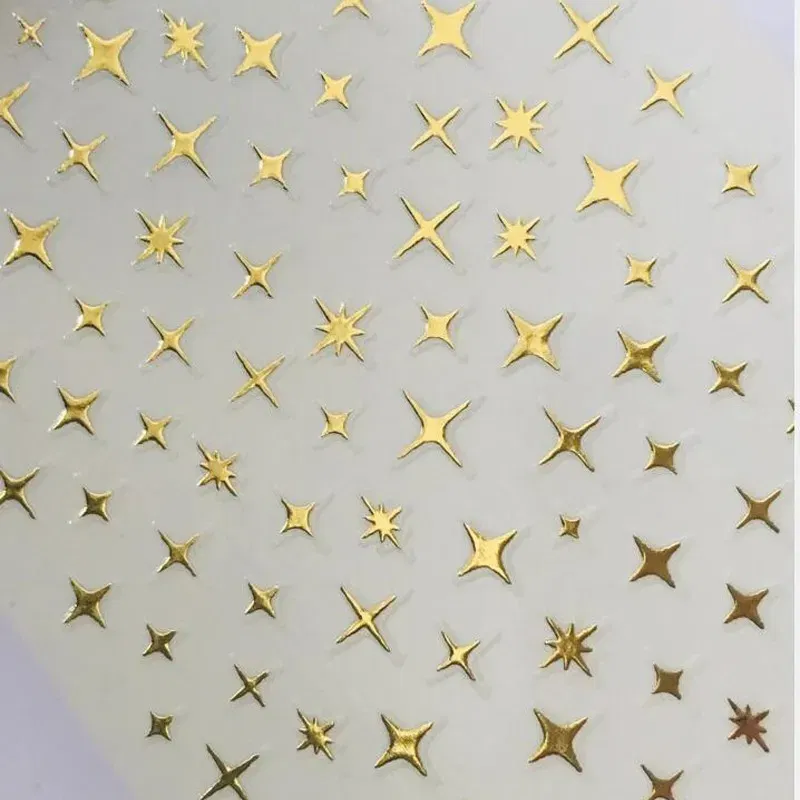 Color: Rust Red - 3D Laser Silver/Rose Gold Hollow Cross Star Nail Art Stickers Design Self-Adhesive Hollow Cross Star Nail/Body Art Decor Sticker
