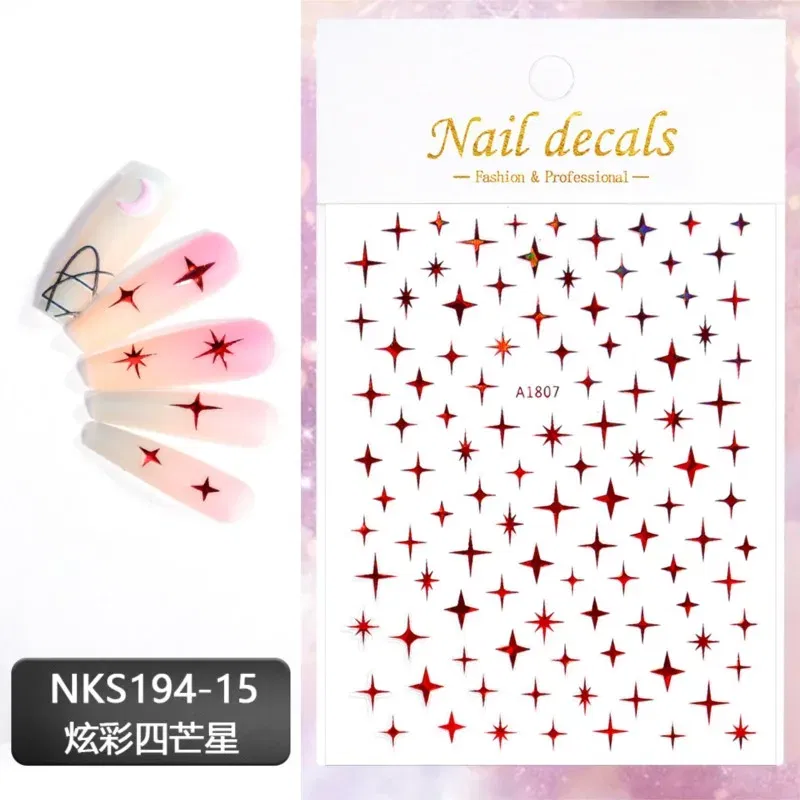 Color: Rust Red - 3D Laser Silver/Rose Gold Hollow Cross Star Nail Art Stickers Design Self-Adhesive Hollow Cross Star Nail/Body Art Decor Sticker