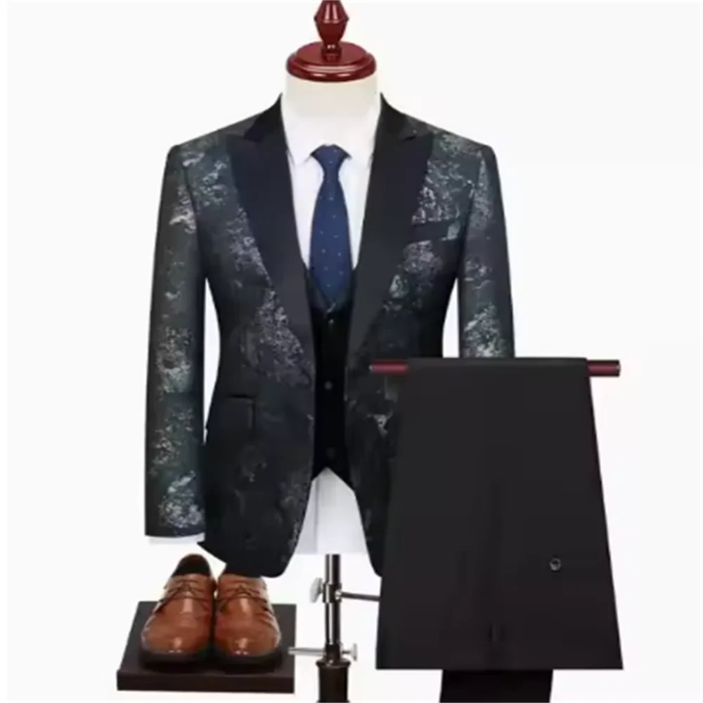 Color: army green, Size: M - Green Men's Suit 3-Piece, Wedding Party Dress Jacket with Vest & Trousers, Asian Size Slim Men Sets, Beige Black Blue Available