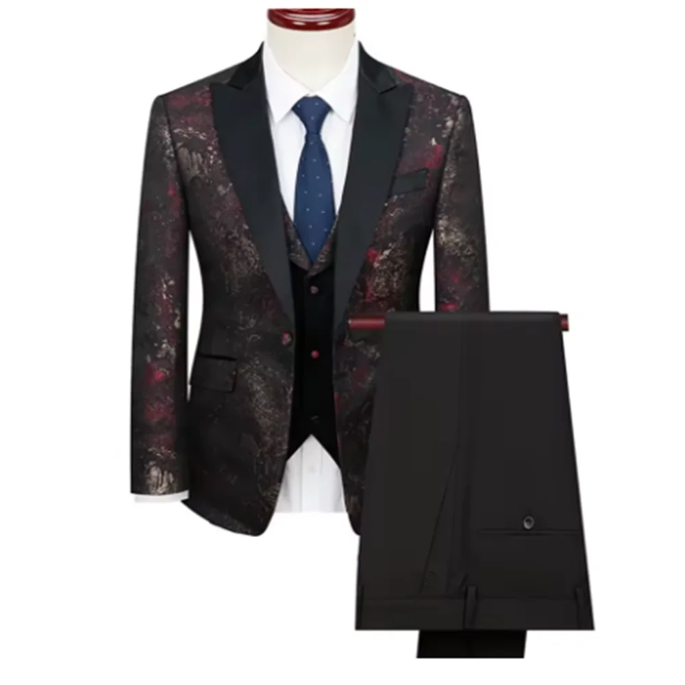 Color: army green, Size: M - Green Men's Suit 3-Piece, Wedding Party Dress Jacket with Vest & Trousers, Asian Size Slim Men Sets, Beige Black Blue Available