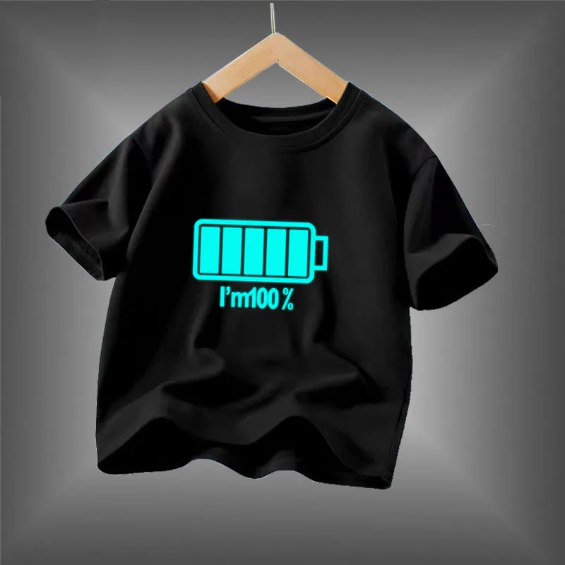 Kid Size: 8T, Color: WHITE - 2024 New Boys Luminous Battery T Shirts Summer Short Sleeve Children's Clothes Kids Glow In Dark Tees