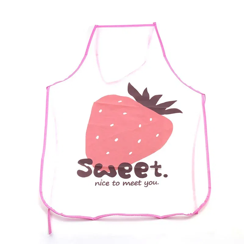 Color: Yellow - 70x50cm Cute Kitchen Household Adult Antifouling Apron Sleeveless Waterproof PVC Cartoon Printed Women Aprons Cleaning Accessory