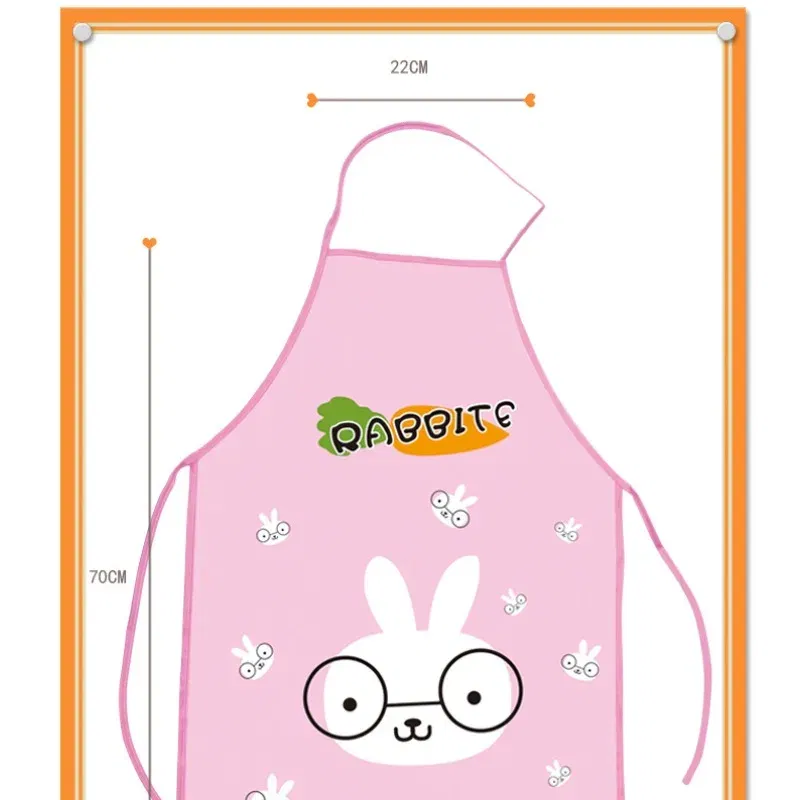 Color: Yellow - 70x50cm Cute Kitchen Household Adult Antifouling Apron Sleeveless Waterproof PVC Cartoon Printed Women Aprons Cleaning Accessory