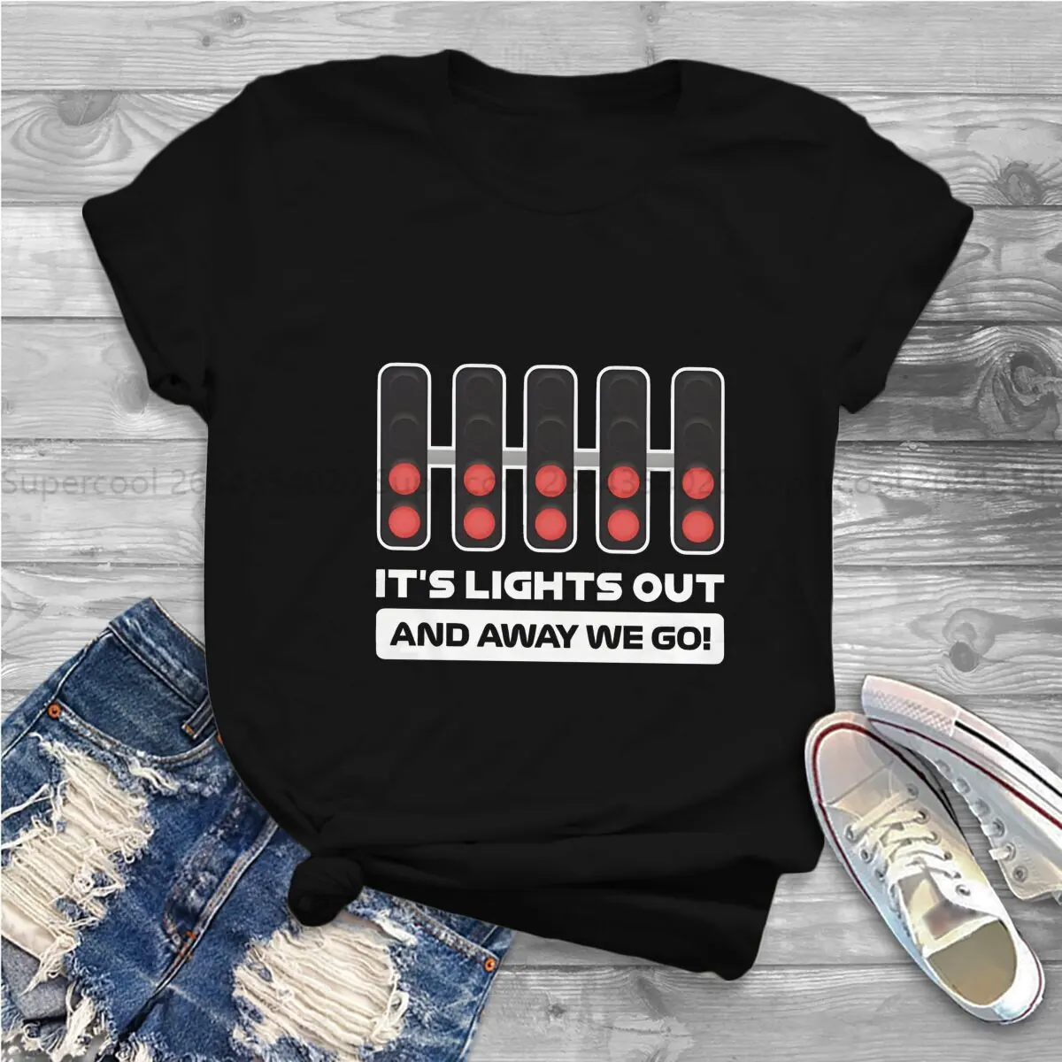 Color: WHITE, Size: S - It's Lights Out And Away We Go! Harajuku Polyester TShirt F1 Formulate 1 Racing Style Leisure T Shirt Women