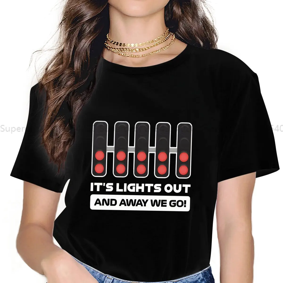 Color: WHITE, Size: S - It's Lights Out And Away We Go! Harajuku Polyester TShirt F1 Formulate 1 Racing Style Leisure T Shirt Women