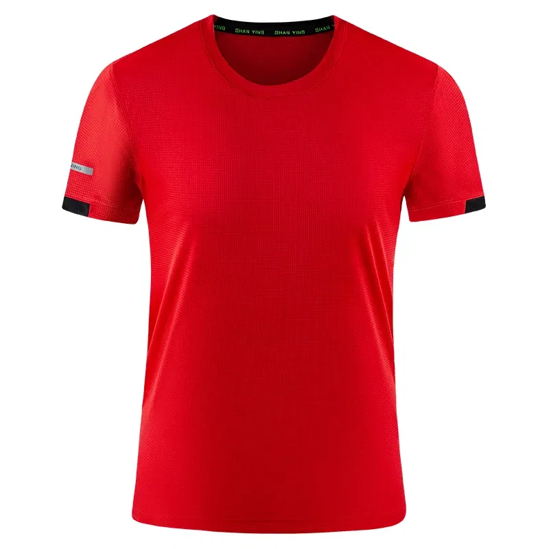 Color: Red, Size: L, Ships From: CN - Men's t-shirt quick-drying sports top, custom logo running T-shirt, trainer fitness shirt