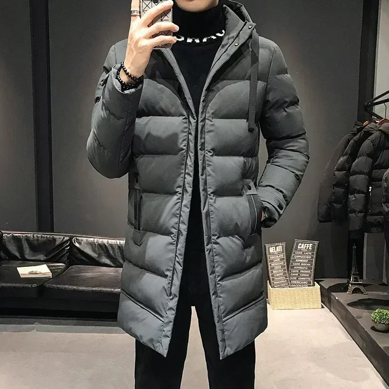 Color: GRAY, Size: 4XL - Men Long Down Jackets Winter Coats Chaquetas Hooded Casual Winter Parkas High Quality Male Green Warm Parkas Coats Size 8XL