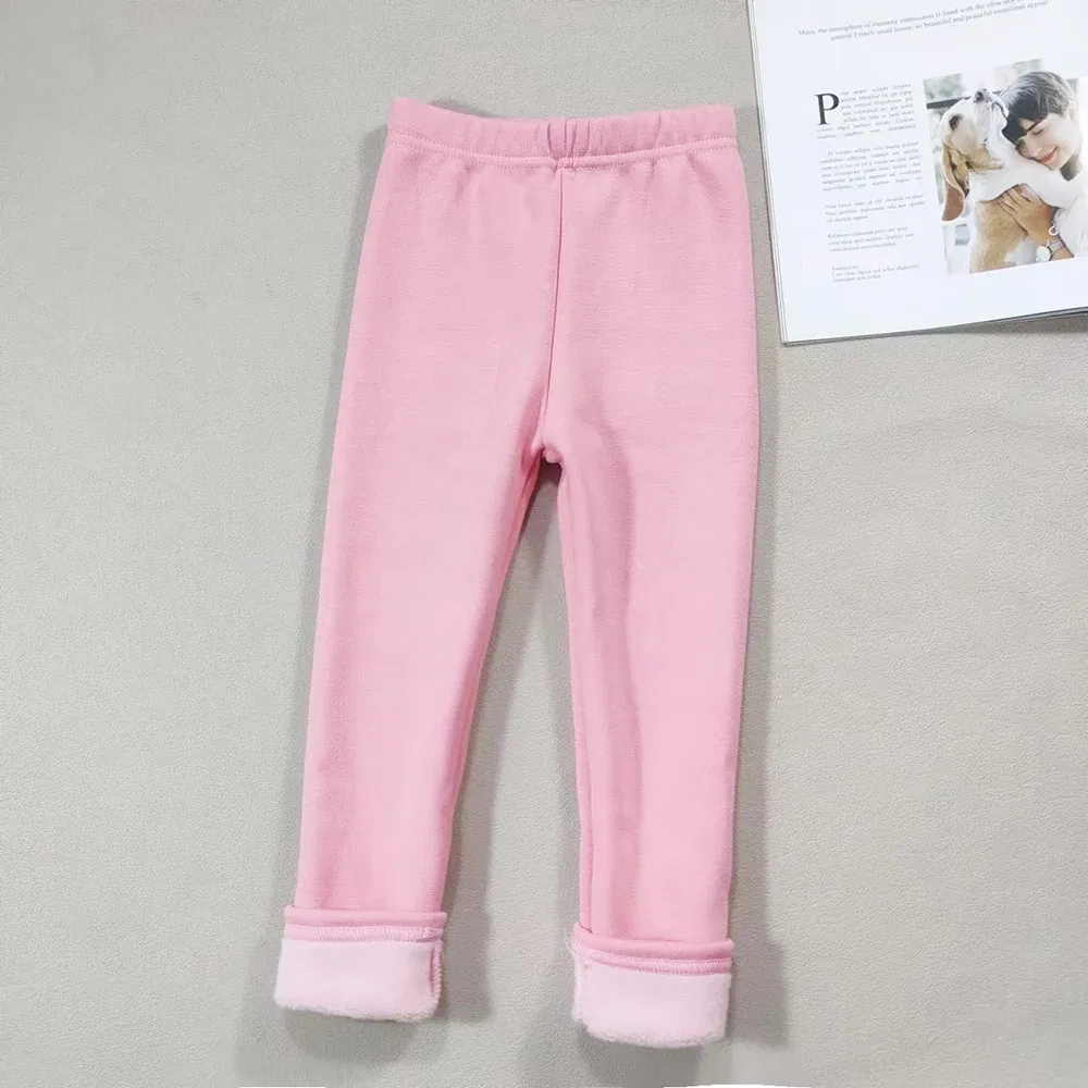 Color: Blue, Kid Size: 5T - 2024 Girls' Pants Children's Winter Thickened Warm Pants Warm Elastic Pink Navy Blue Underpants Boys' Pants