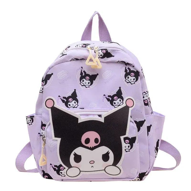 Color: black, Size: 12 inches - 2025 Anime Cartoon Kuromi Melody Cinnamoroll Backpack Boys Girls Cartoon Hello Kitty Kawaii Canvas Fashion Children's Schoolbag