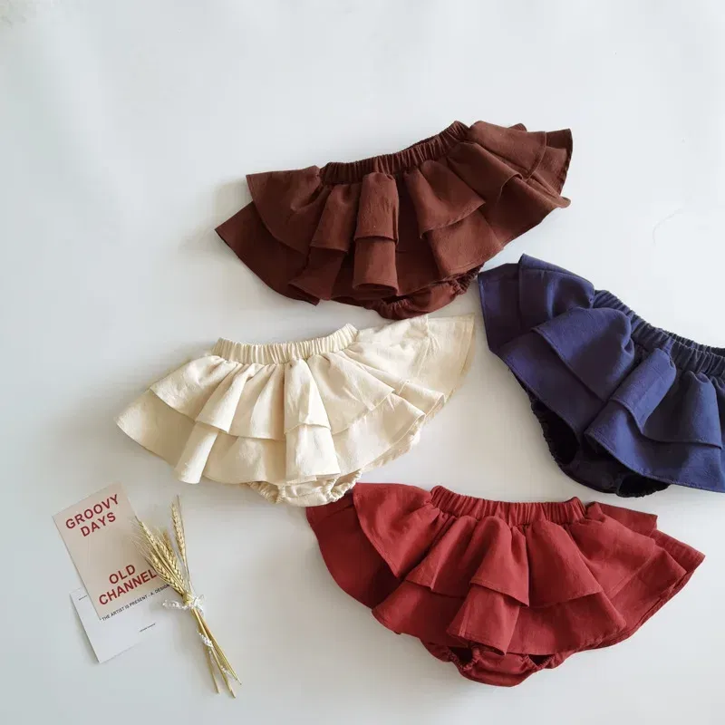 Color: Orange, Kid Size: 24M - Double Layers Ruffles Lace Baby Skirt Pants Summer Cotton Linen Kids Pettiskirt Toddler Dancing Wedding Clothing Tutu Skirt