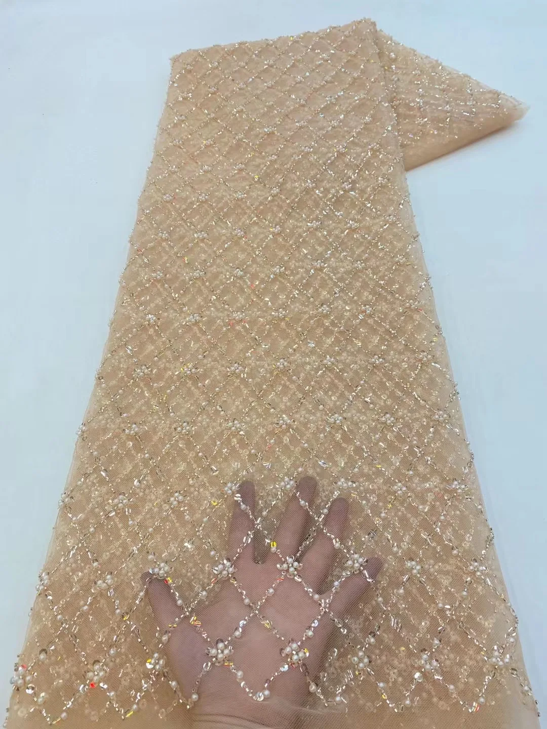 Color: black, length: 5 yards, Width: 120cm - African Lace Fabric 2024 French Beaded Lace Fabric Nigerian Sequins Embroidery Net Lace Fabrics For Bridal Party Dresses