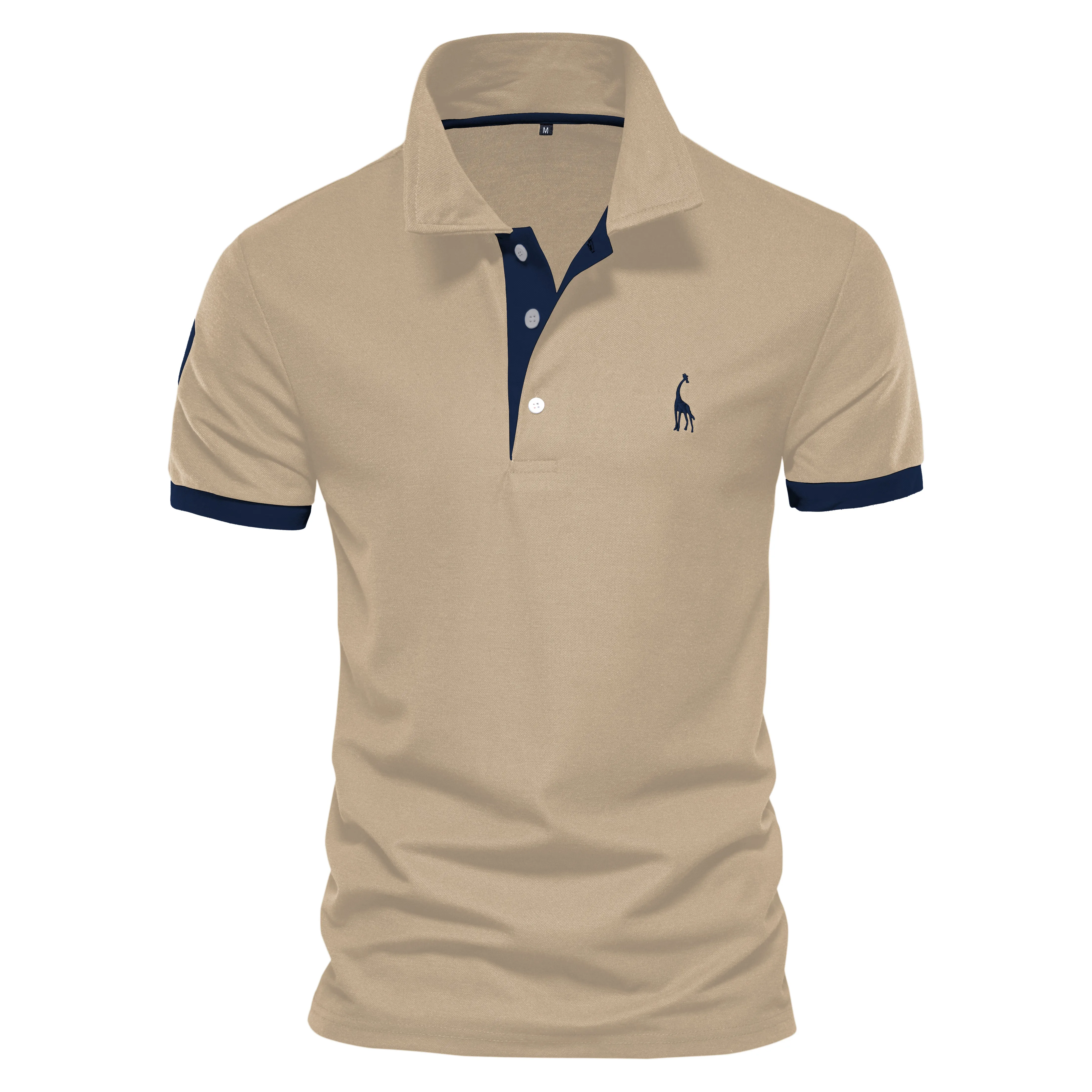 Color: Khaki, Size: S - Dropshipping Polo Giraffe Shirt Men Quality Embroidery Summer Short Sleeve Polo Casual Business Social Mens Polos BR Size