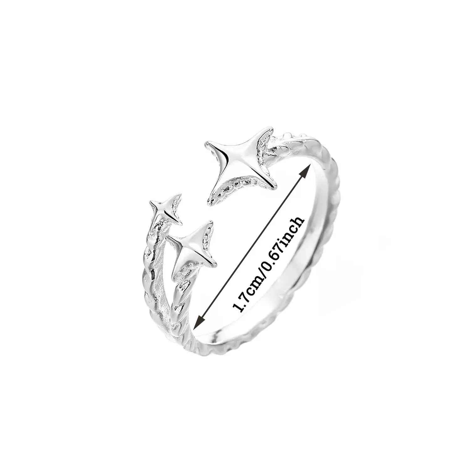 Main Stone Color: Silver - 2025 New Korean Silver Color Four Pointed Star Rings For Women Simple Y2k Cross Star Opening Adjustable Finger Ring Jewelry Gift