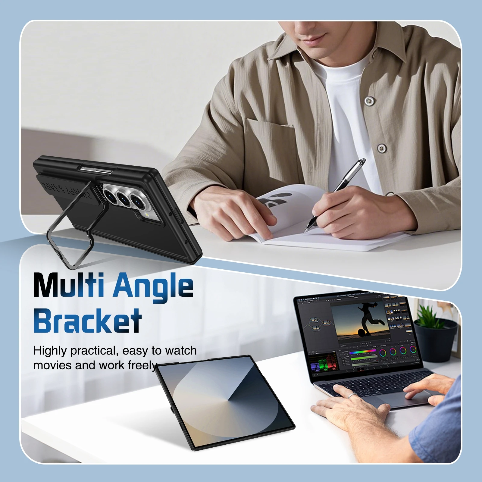 Color: black, Material: CANVAS - For Samsung Galaxy Z Fold 7 6 5 4 3 Wristband Hinge Lens Holder Phone Case Outer Screen Glass Film Protection Shockproof Cover