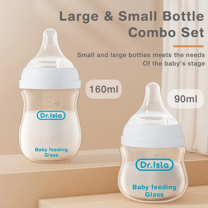 Color: Blue - Dr.isla Glass Bottles Newborn Feeding Bottles 80ML/160ML Baby Bottle Anti-flatulence Milk Feeding Bottles Infant BPA free
