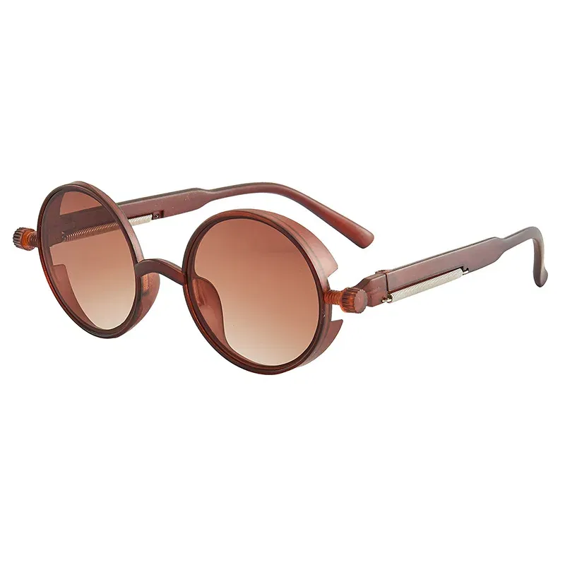 Lenses Color: Blue - Classic Gothic Steampunk Sunglasses Luxury Brand Designer High Quality Men and Women Retro Round Pc Frame Sunglasses