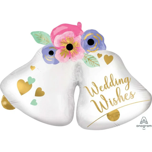 Foil Balloon - SuperShape XL Wedding Wishes Bells (83cm)