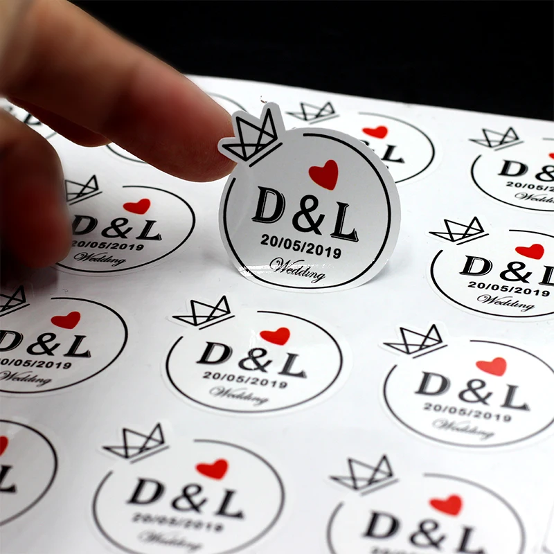 Color: WHITE - 100PCS 3-10cm Custom LOGO Wedding Sticker Personalized Design Your Label Candy Gift Box Birthday Party Seal Sticker Self-adhesiv