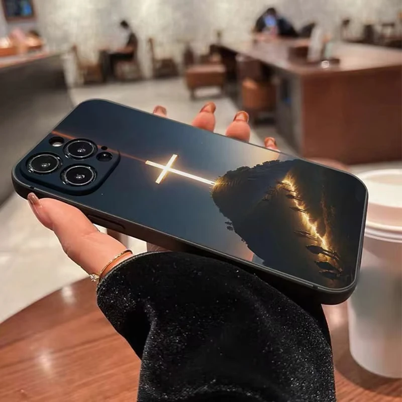 Color: Brown, Compatible-Phone Models: For iPhone 13 Mini - Jesus Cross Painted Phone Case For iPhone 16 15 14 13 12 11 Pro Max XS X XR 7 8 Plus Mini SE 2020 2022