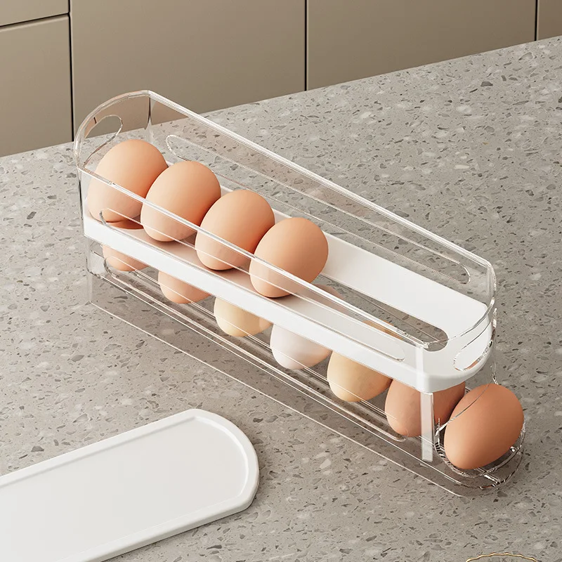 Color: Blue - Bilayer Fridge Egg Storage Box Automatic Rolling Eggs Holder Rack Ladder Style Refrigerator Eggs Dispenser Egg Organizers Holder