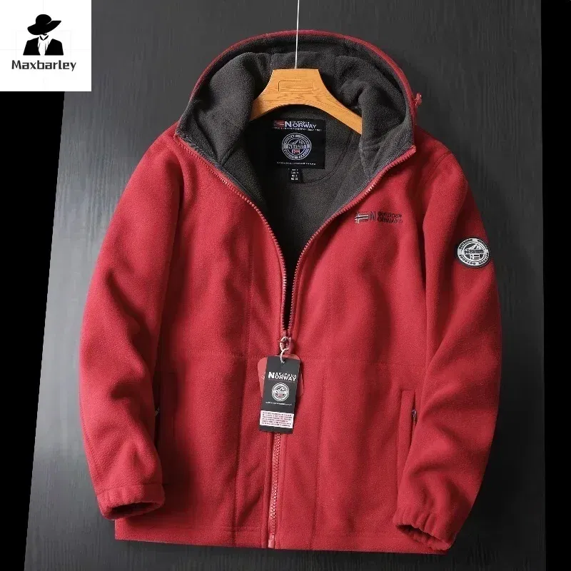 Color: GRAY, Size: XXXL - Winter Wool Jacket Men's High-end Embroidered Thickened Fleece Windproof Jacket Outdoor Snow Cold-proof Men's Warm Hooded Coat