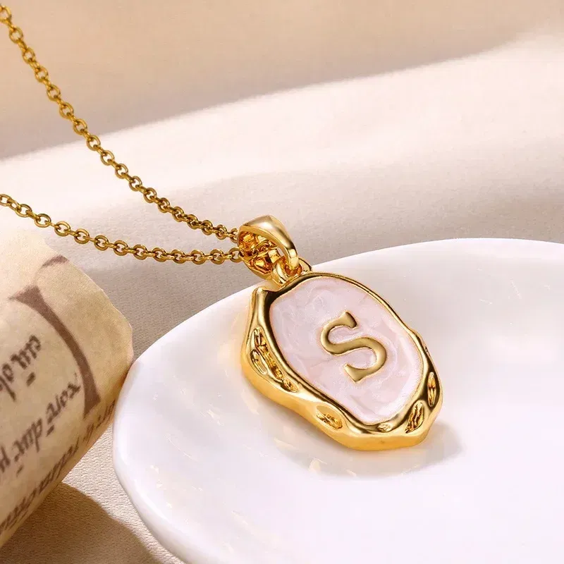Metal Color: Pure Gold Color, Length: 40cm - Y2K Stainless Steels Drip Oil 26 Letter Necklaces for Women Men Alphabet A-Z Initials Pendant Necklace Aesthetic Jewelry Gift