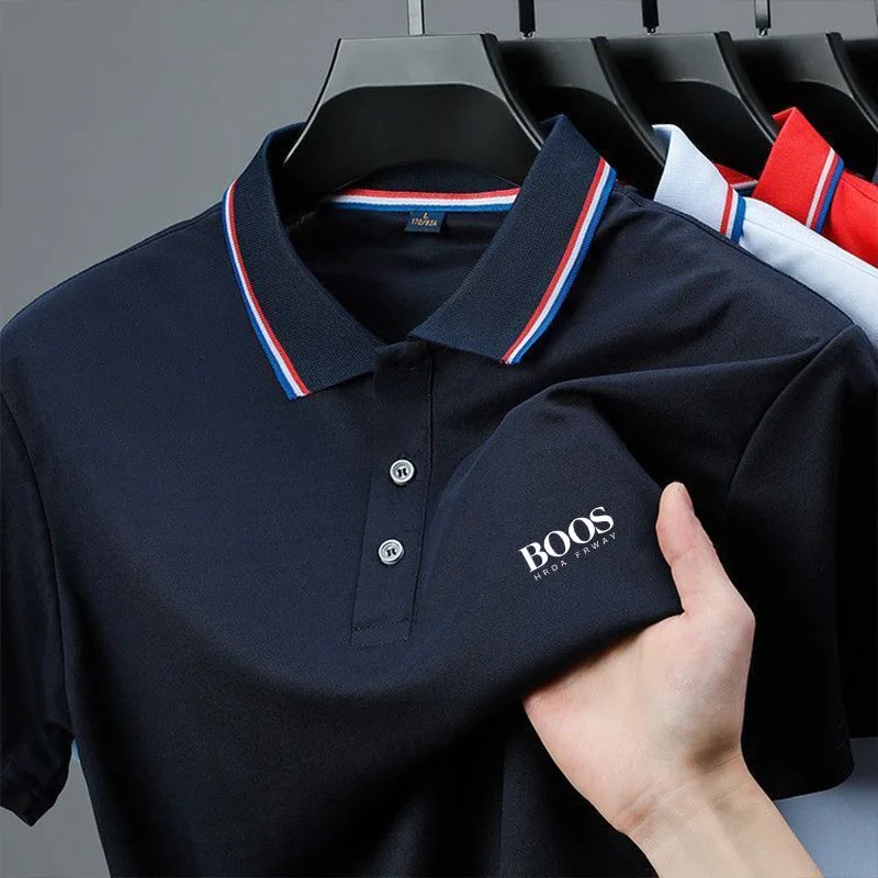 Color: Dark Grey, Size: M - 2025 Summer New Men's Short Sleeved Embroidered Polo Shirt Breathable Lightweight Shirt Luxurious Top Casual Lapel Men's T-shirt