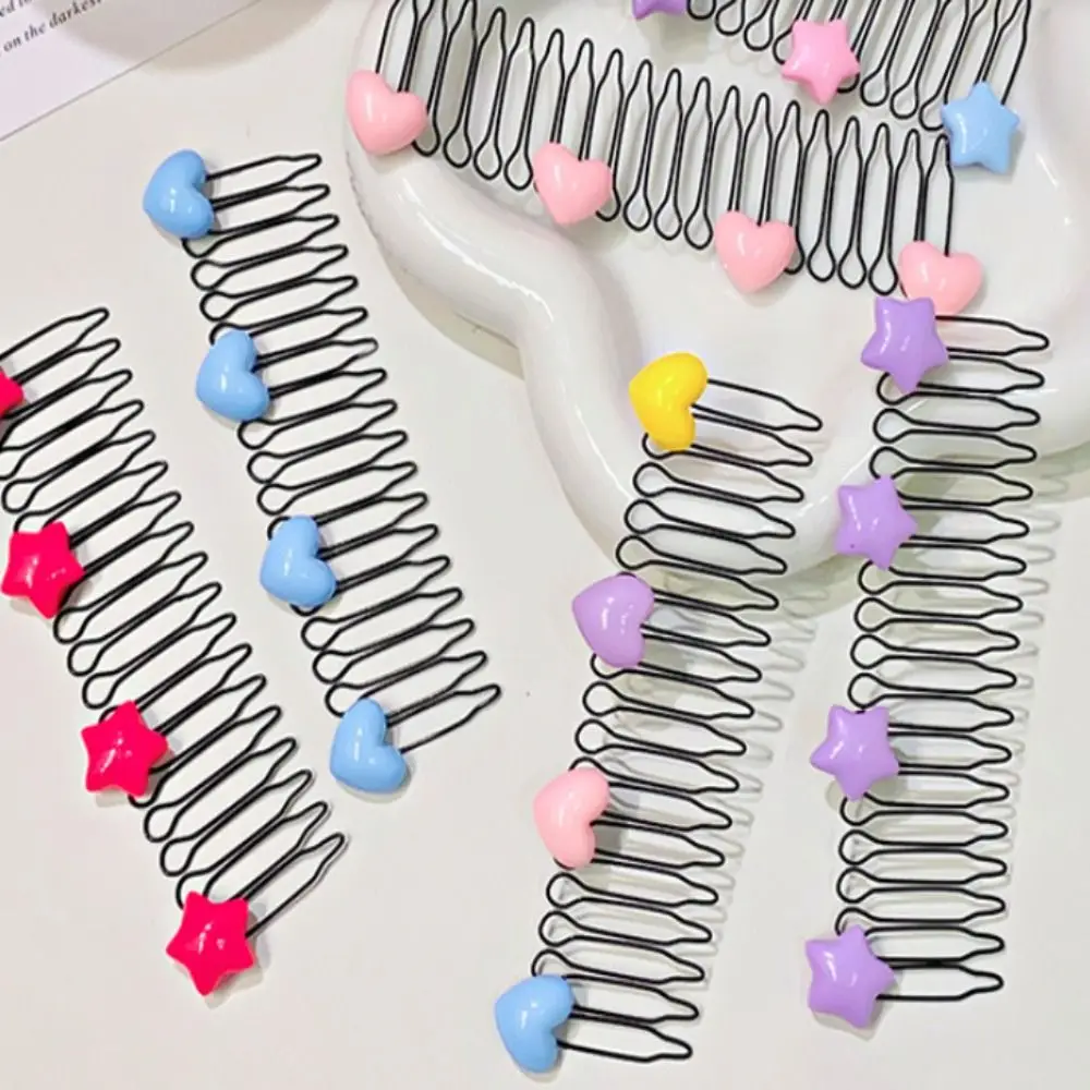 Color: Blue - Invisible Broken Hairpin Women Bow Heart Hair Clip Kids Tiara Tools Curve Needle Bangs Fixed Insert Comb Styling Accessories